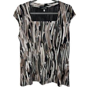 Kasper Brown, cream and black wavy abstract pattern sleeveless top XL
